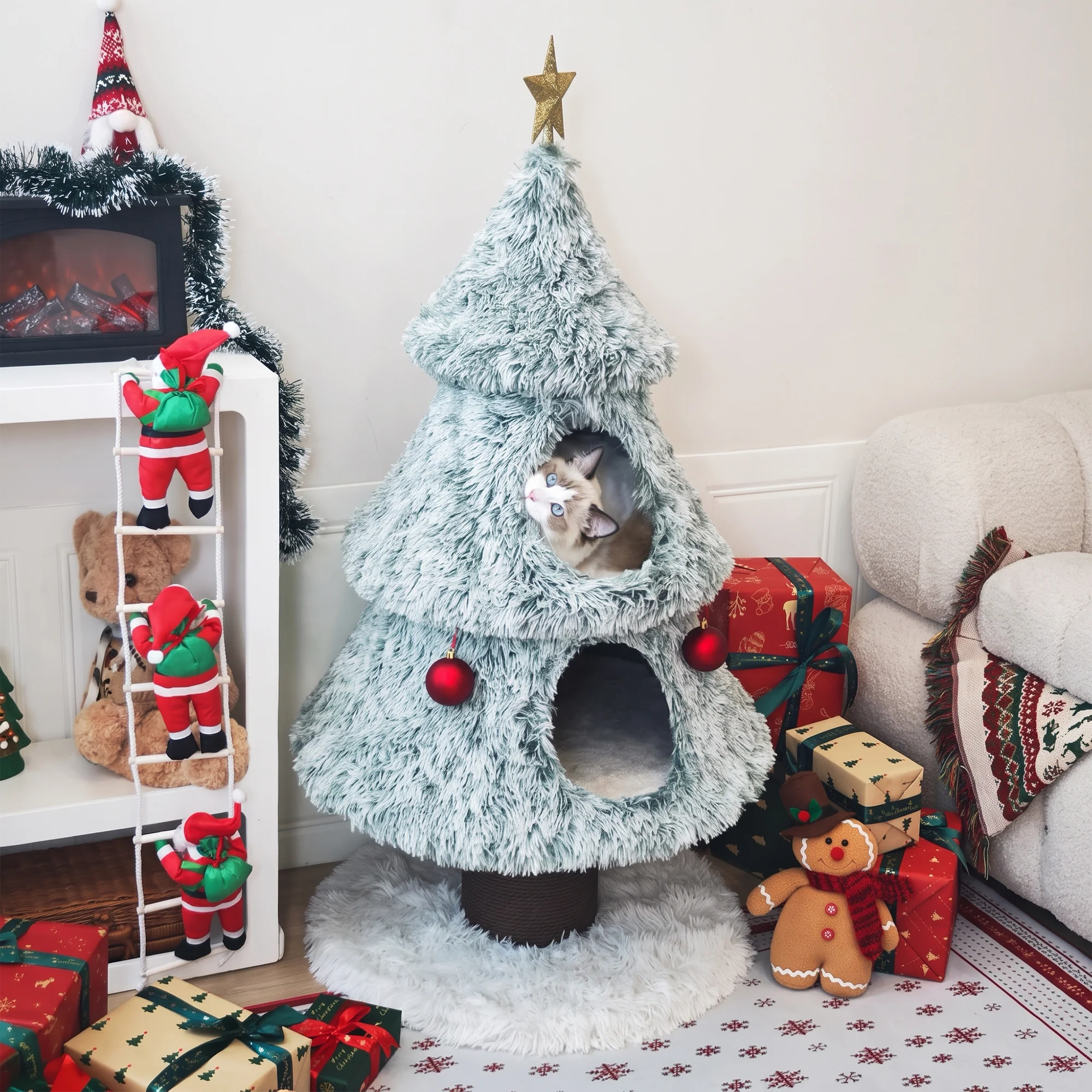 47.2" decoratieve verticale kerstboom-stijl kattenboom