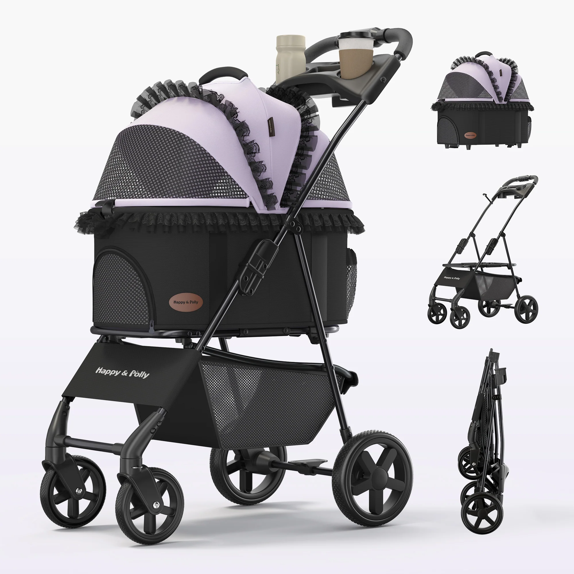 Foldable Pet Stroller with Detachable Carrier