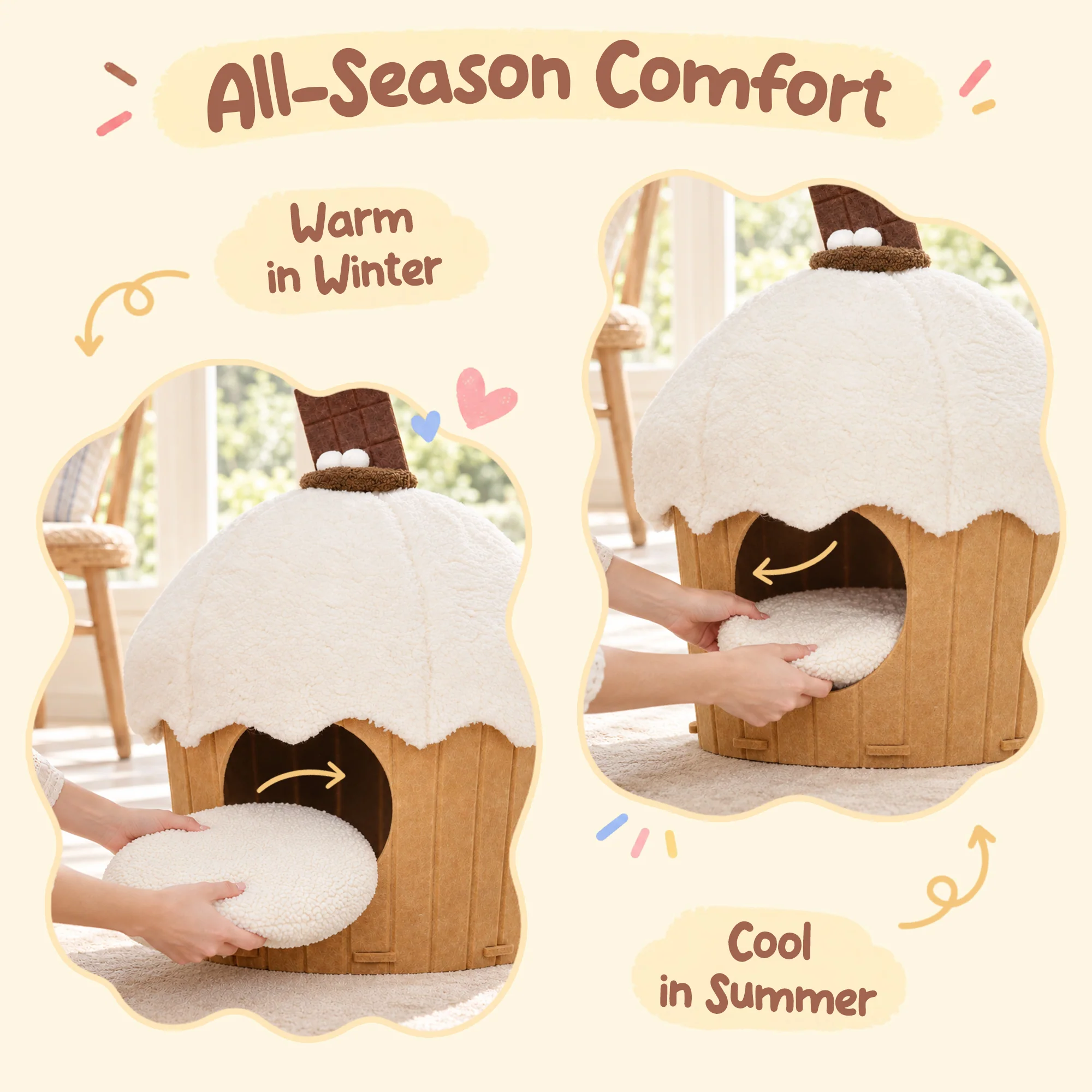 Cupcake 2-in-1 Felt Cat Condo with Removable Cushion