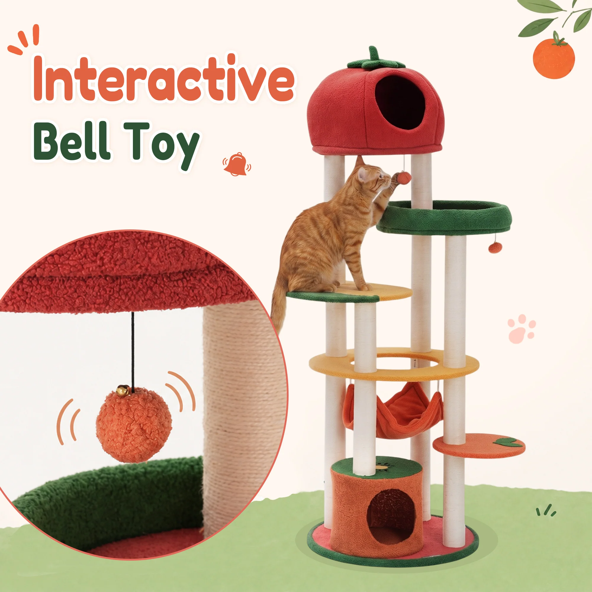Albero per più gatti Fruit World da 71" con piattaforme a mango, fragola e arancia