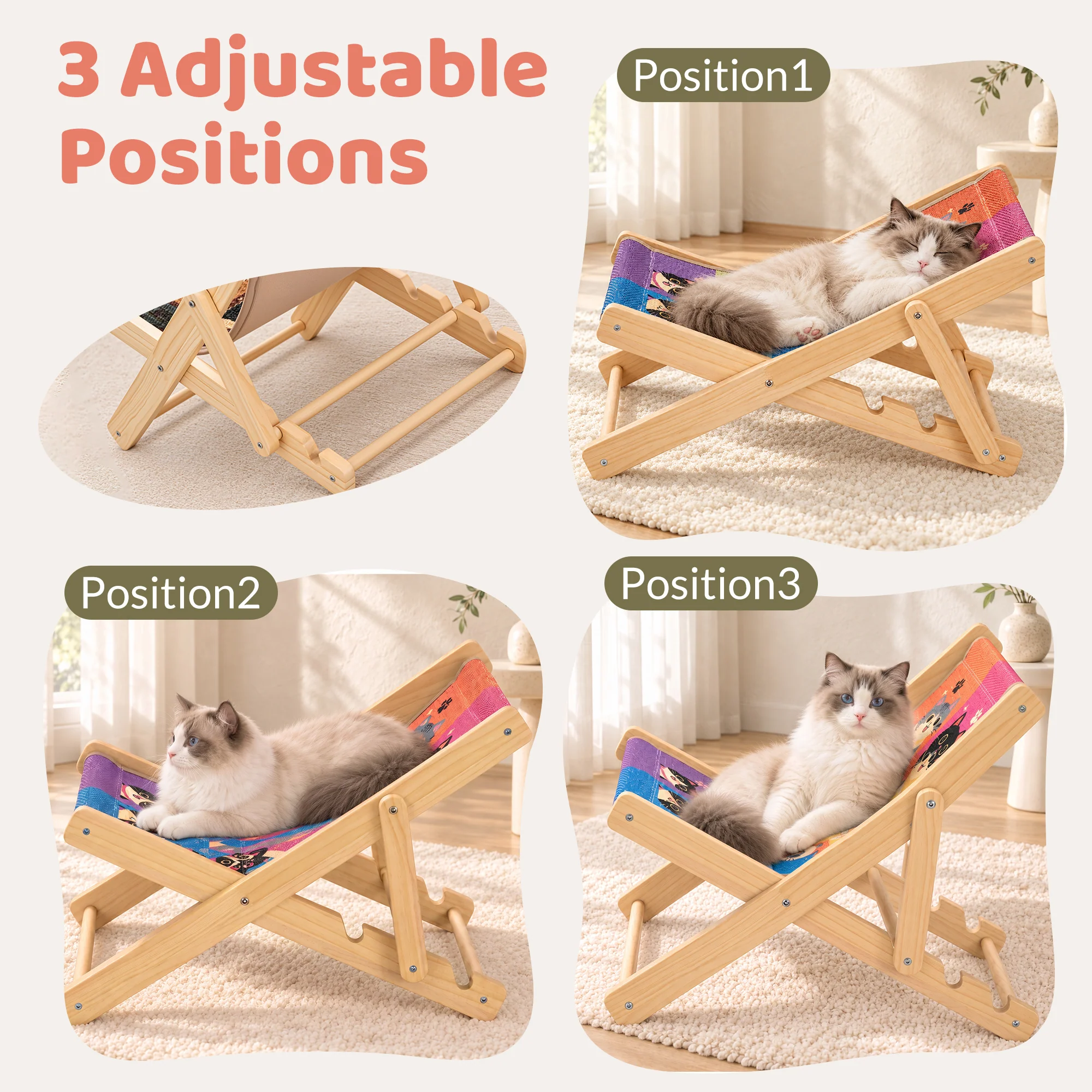 Chaise lounge pliable pour chat Happy & Polly avec tapis griffoir remplaçable