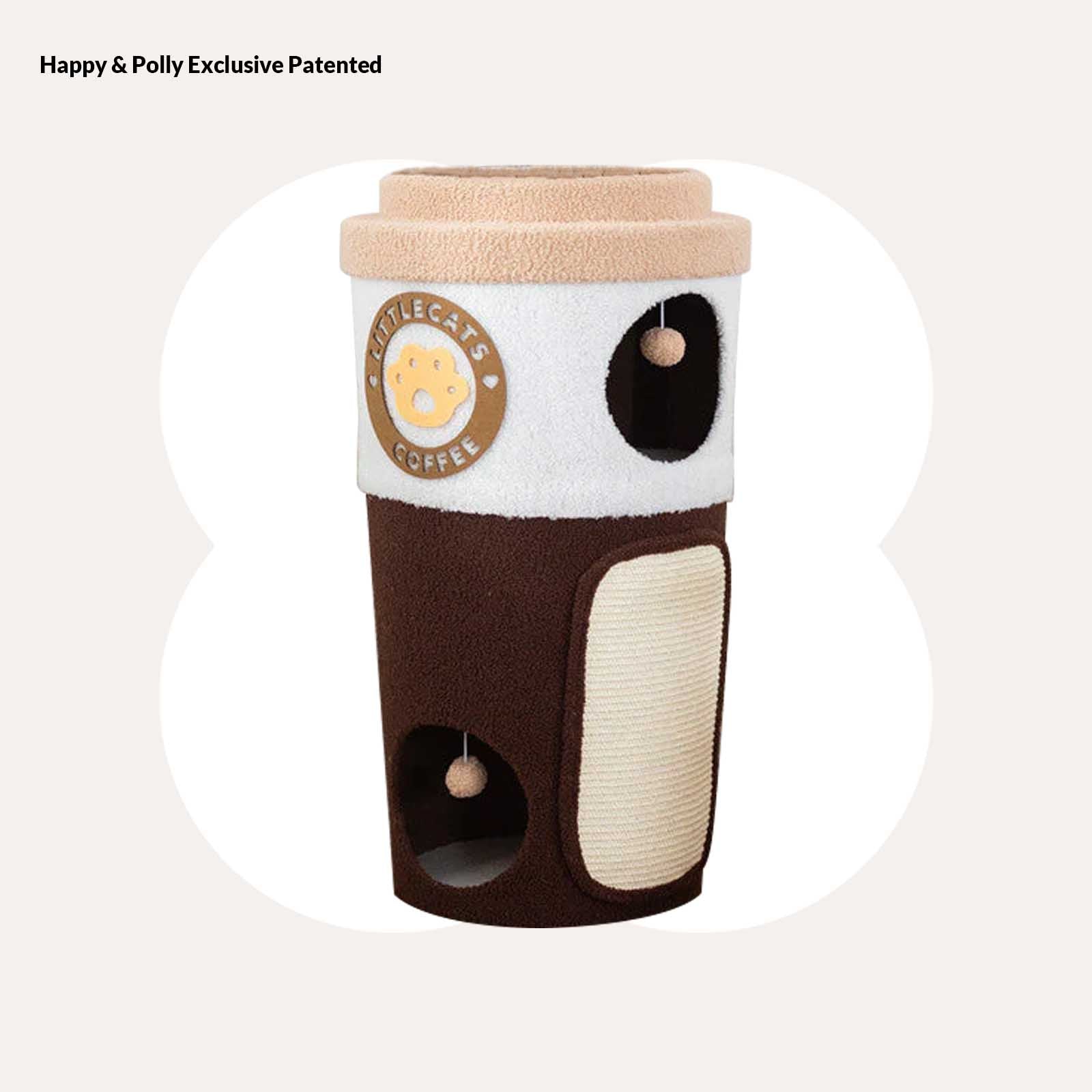 Coffee Cup Cat Tree with Built-In Toys and Cozy Nesting Spot
