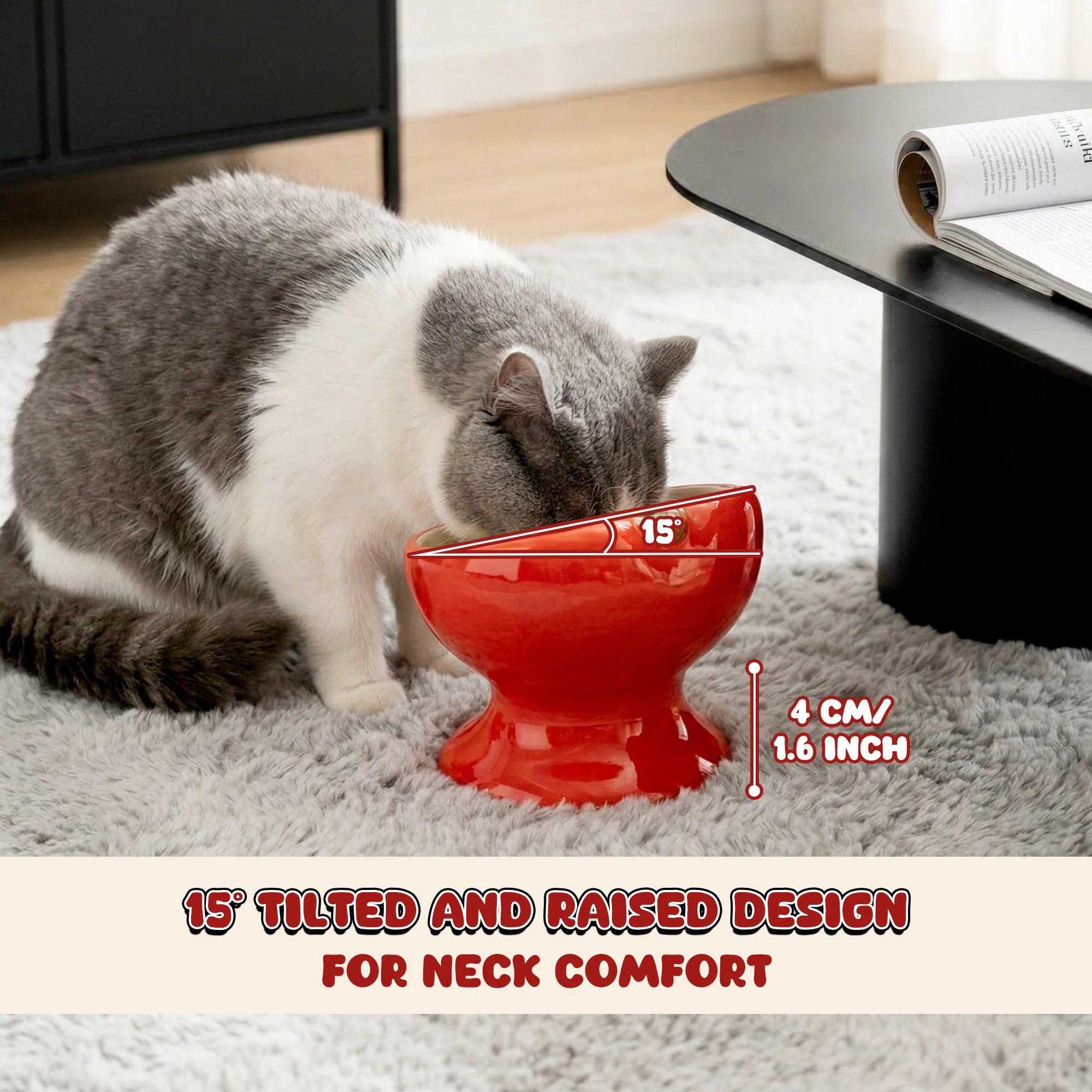 9oz Apple Bliss Elevated Cat Bowl in Ceramic, 9oz