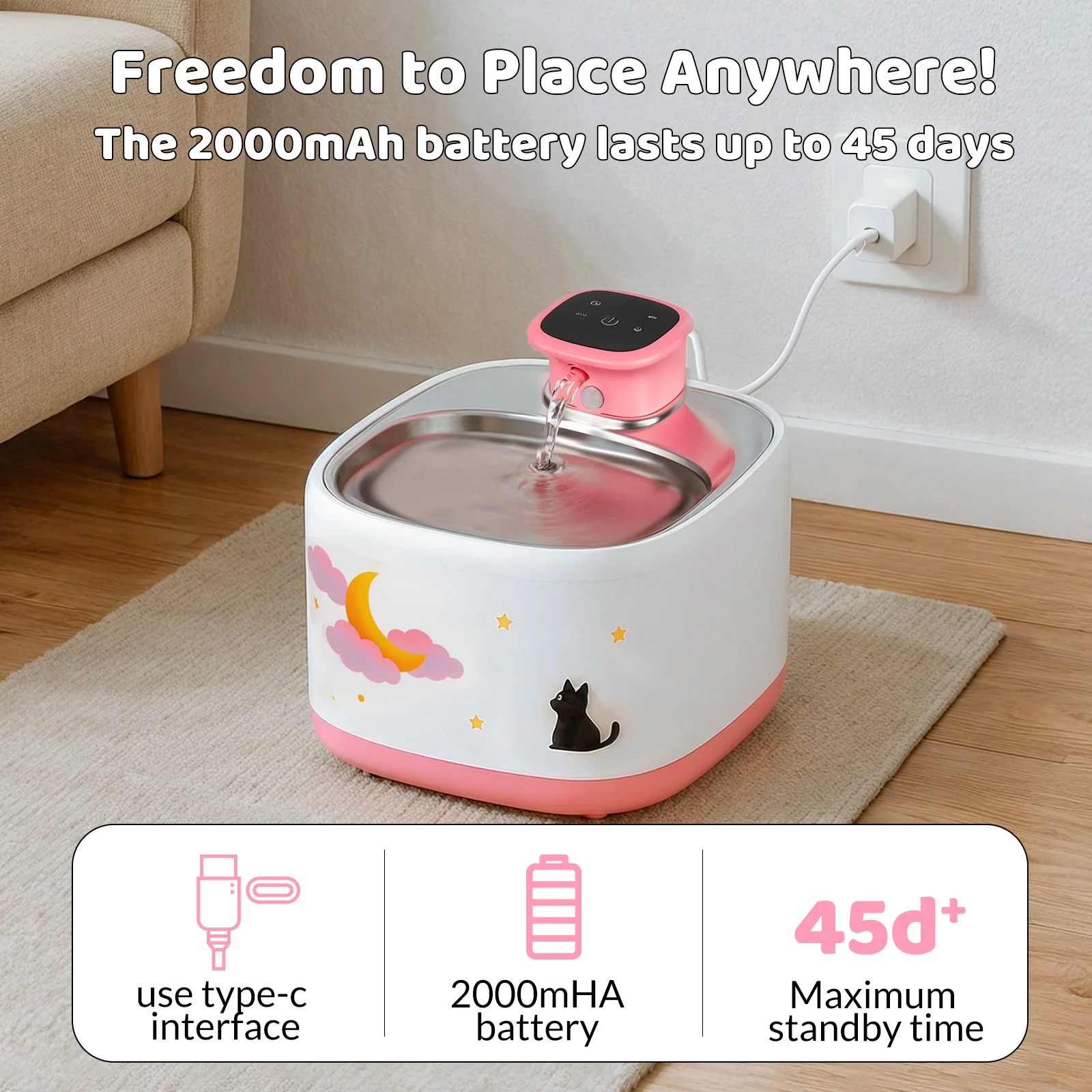 71 oz Moonlight drahtloser intelligenter Wasserbrunnen