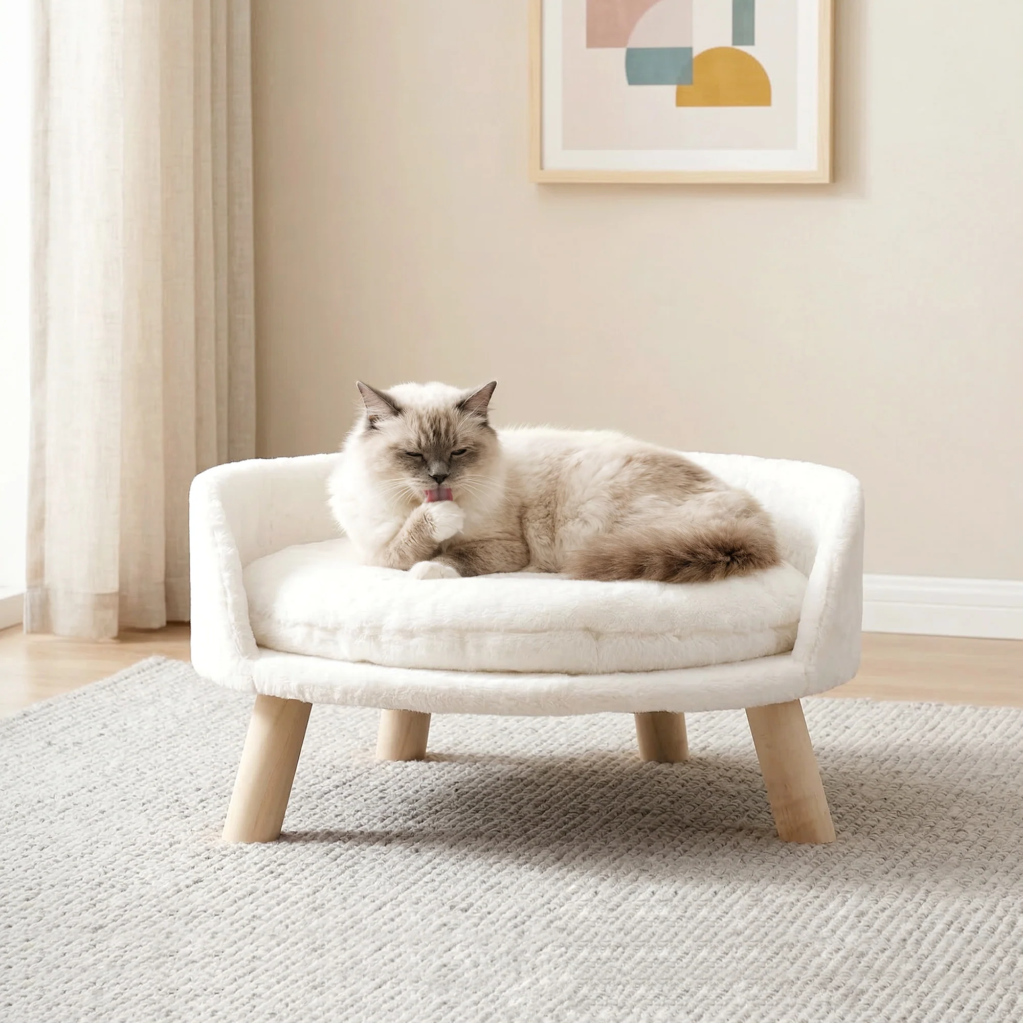 Lit canapé pour chat avec coussin amovible et structure en bois