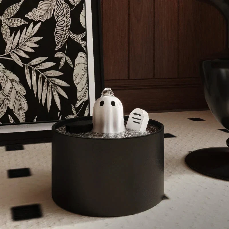 50oz / 1.5L Ceramic Ghost Cat Water Fountain with Quiet Flow
