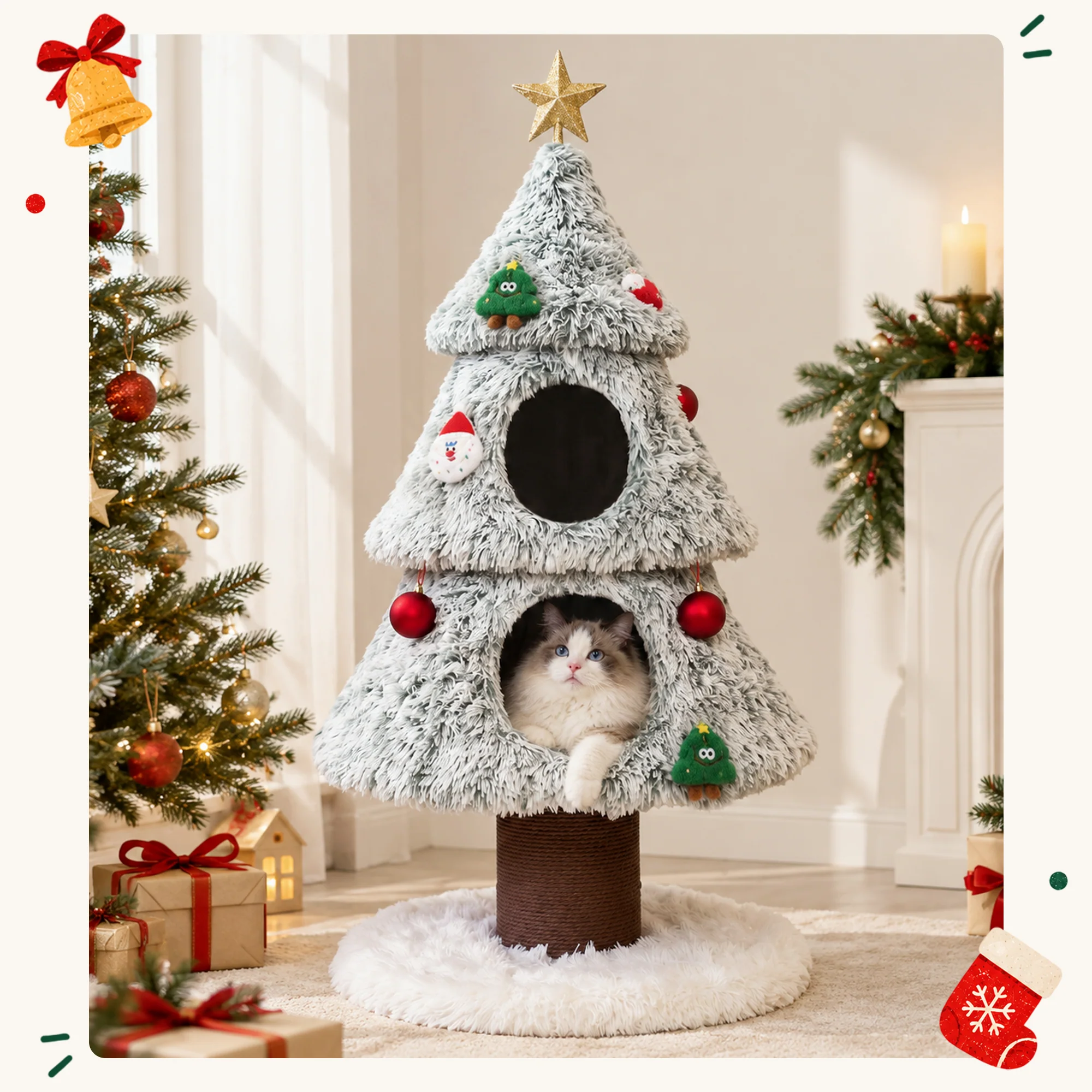 47.2" decoratieve verticale kerstboom-stijl kattenboom