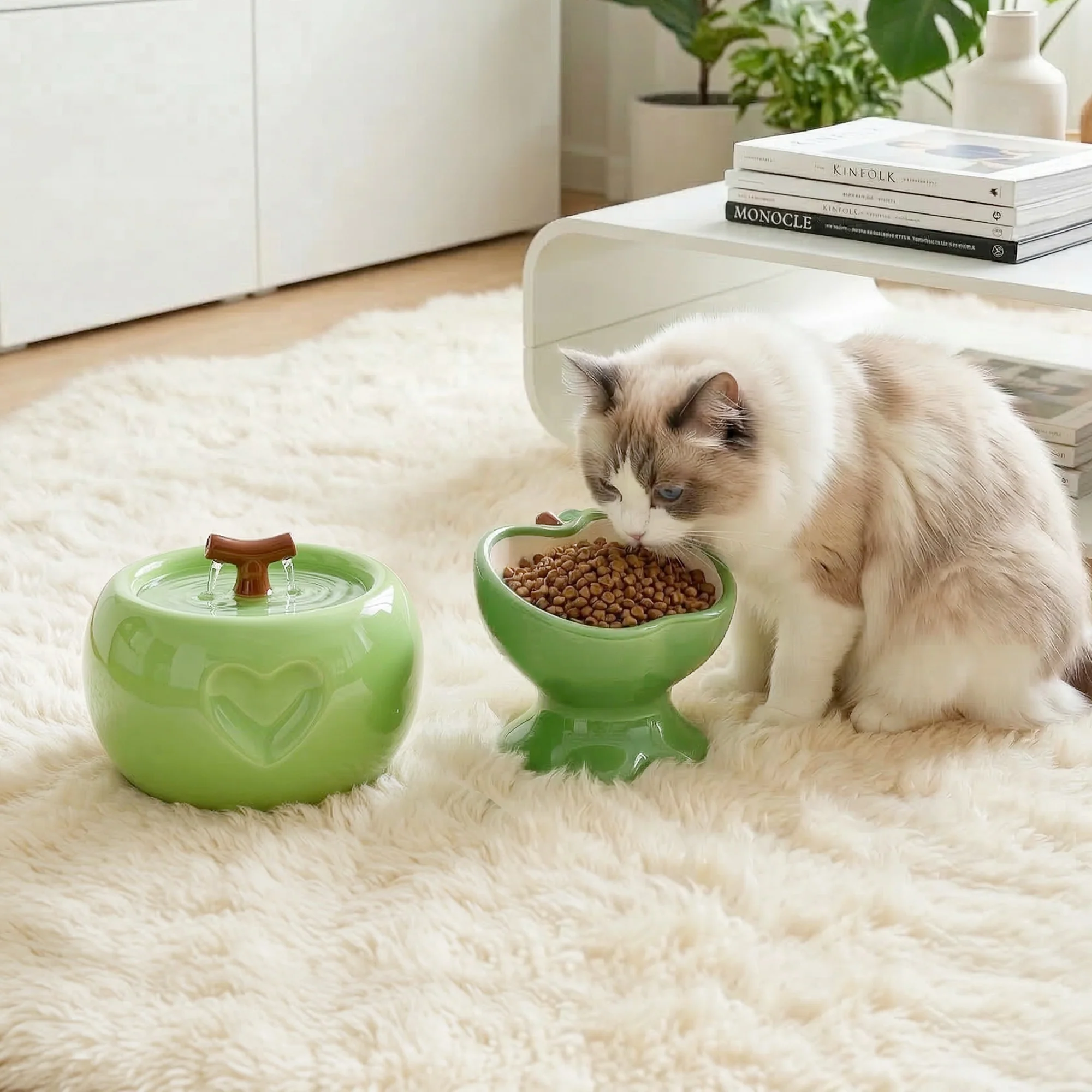 Set de comedero y fuente Love Apple para gatos