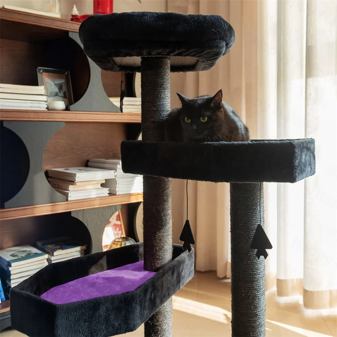 Gothic Style Cat Tree with Coffin Platforms in Red and Black
