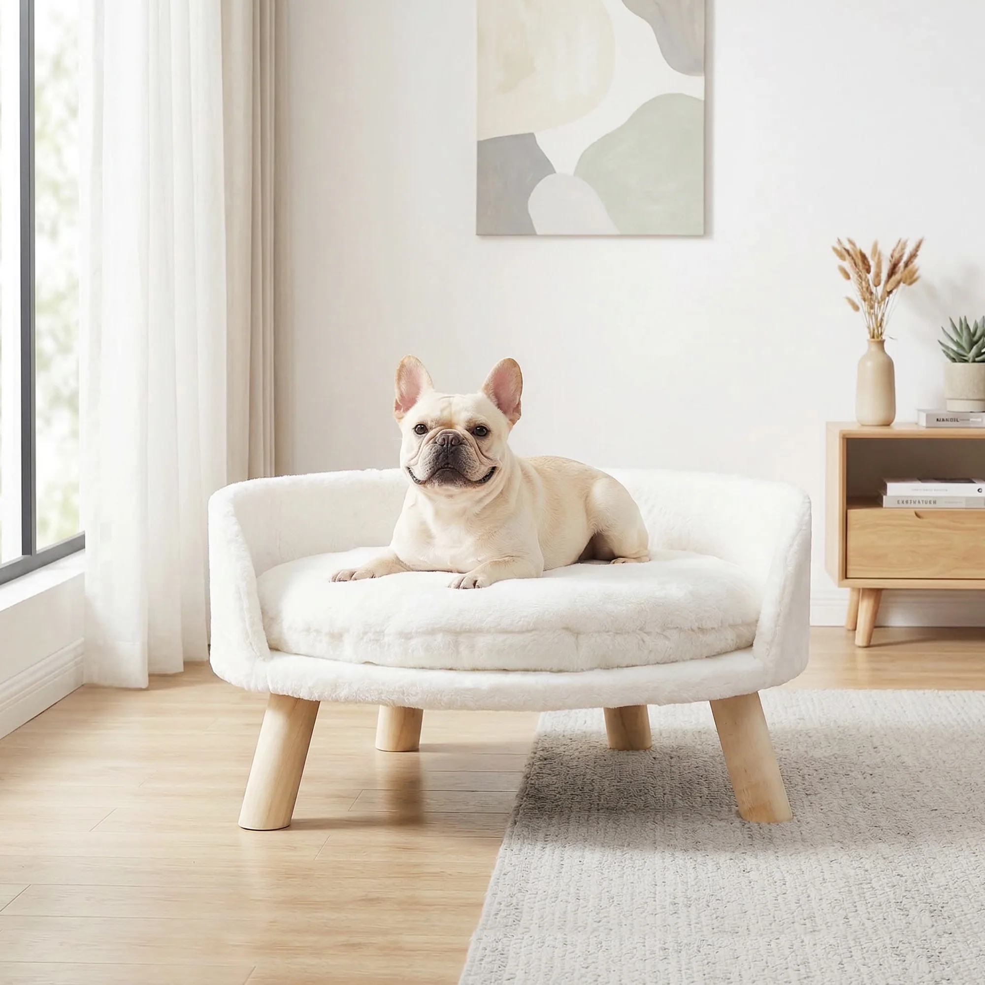 Lit canapé pour chat avec coussin amovible et structure en bois