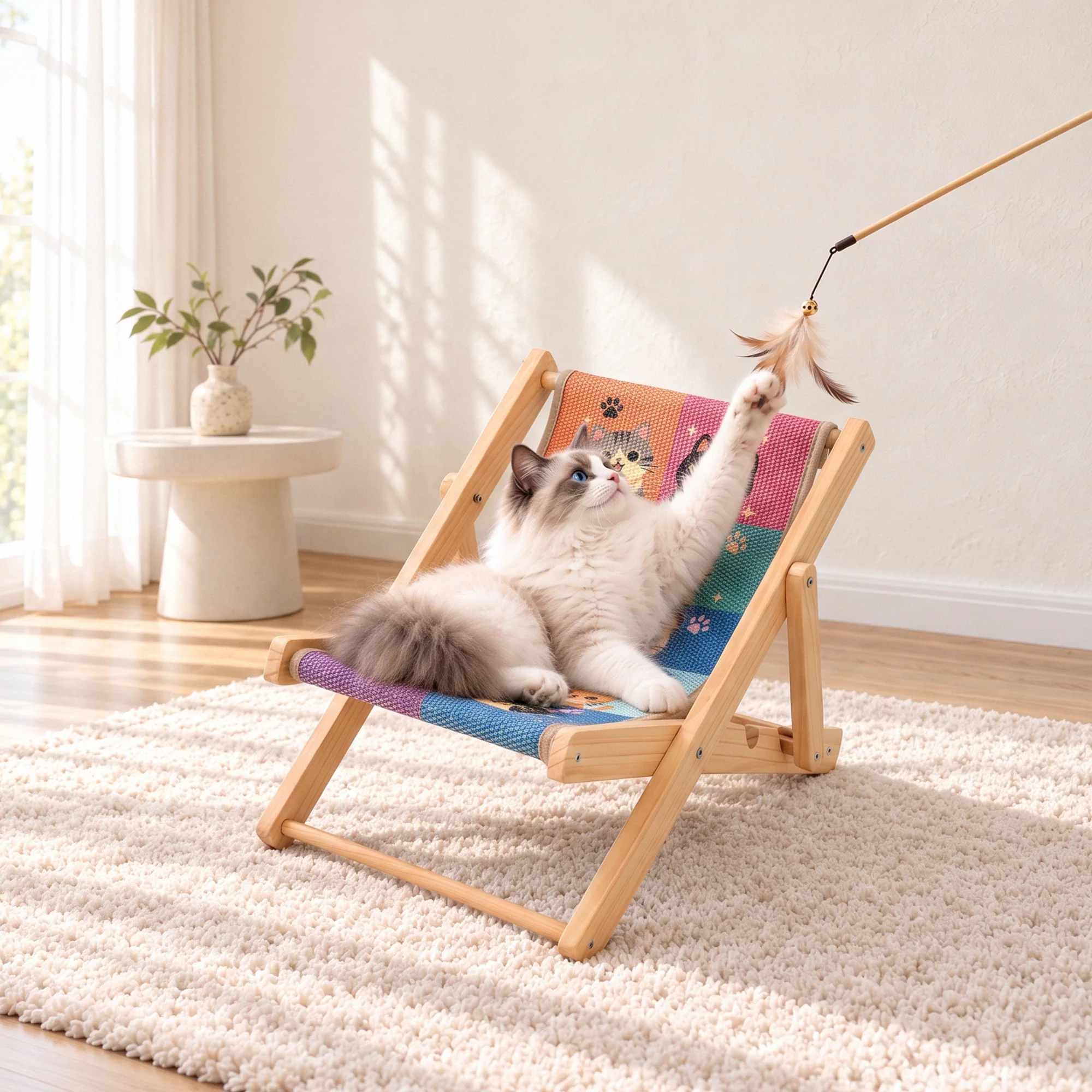Chaise lounge pliable pour chat Happy & Polly avec tapis griffoir remplaçable