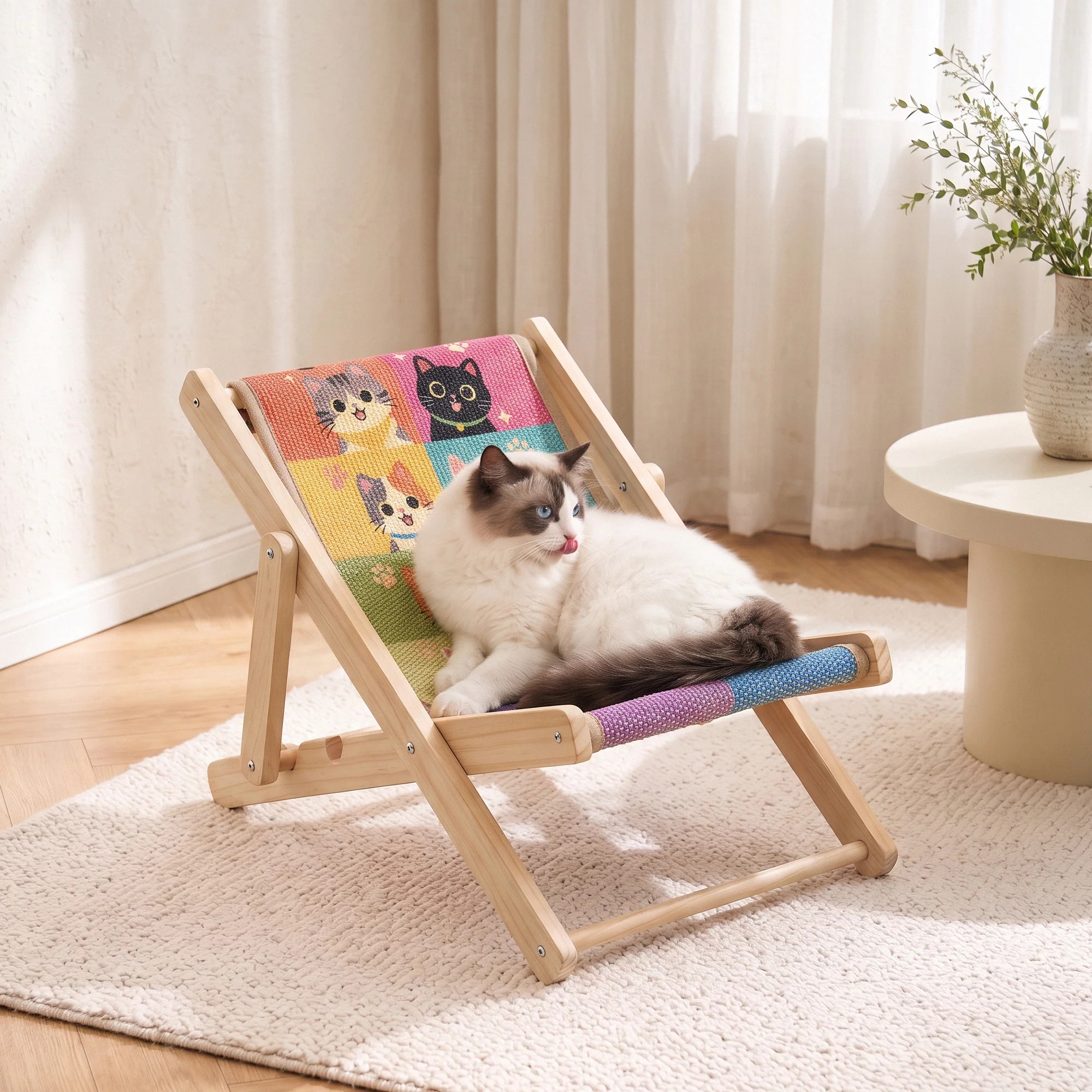 Chaise lounge pliable pour chat Happy & Polly avec tapis griffoir remplaçable