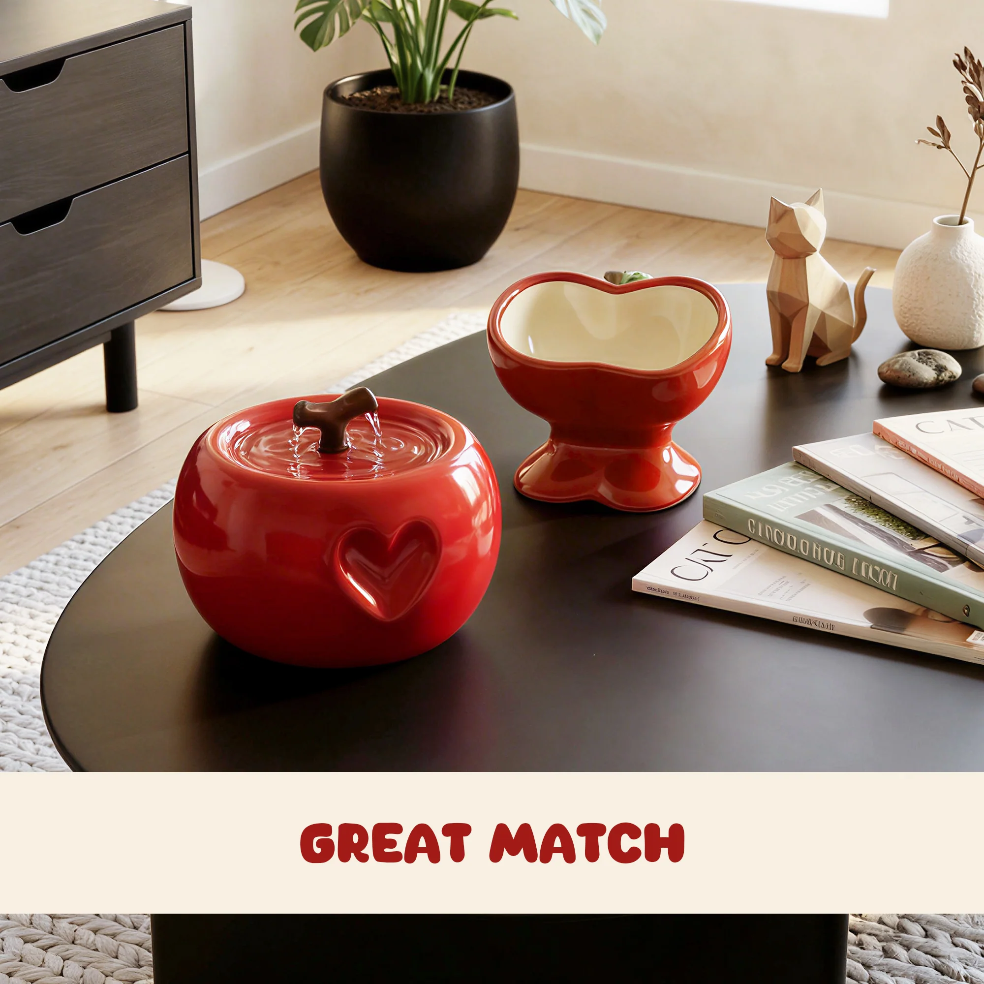 Set de comedero y fuente Love Apple para gatos
