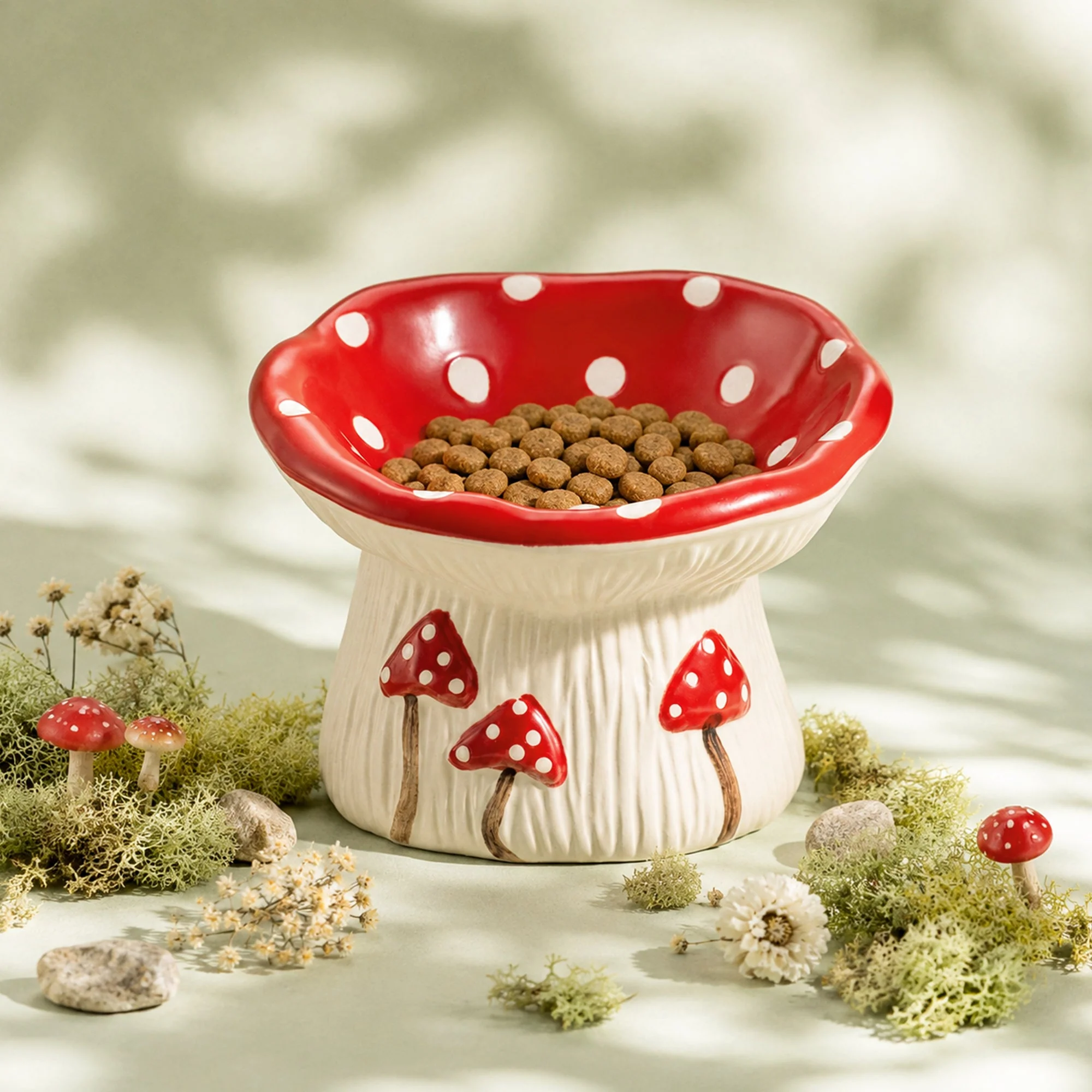 3.4oz Mushroom Picnic Ceramic Cat Bowl