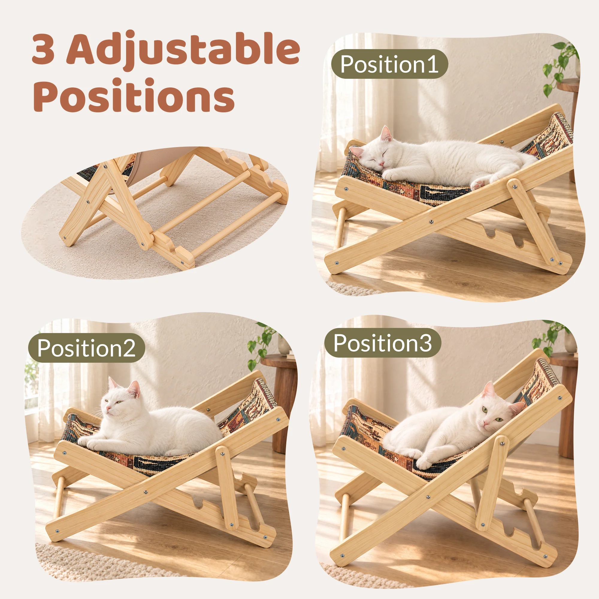 Chaise lounge pliable pour chat Happy & Polly avec tapis griffoir remplaçable