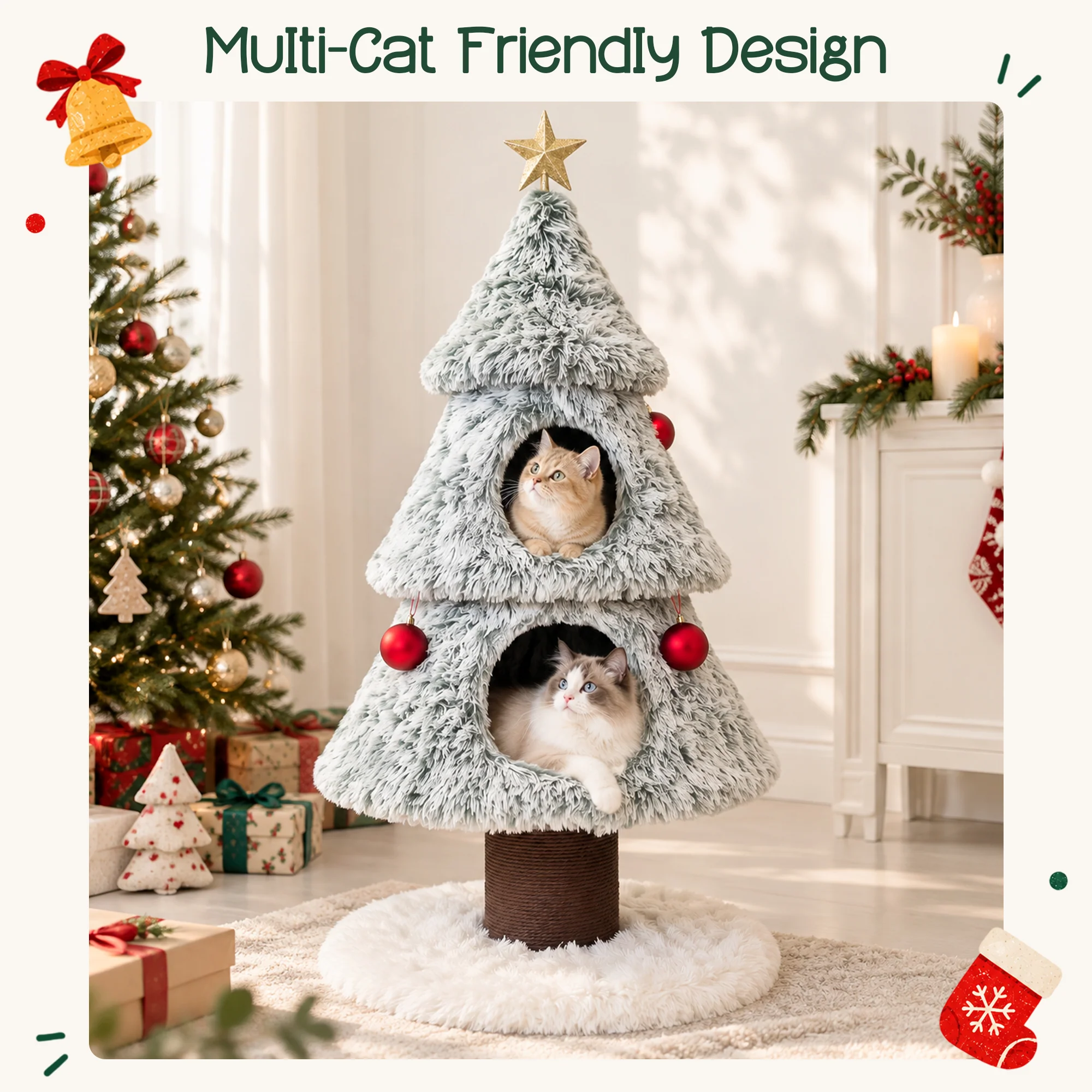 47.2" decoratieve verticale kerstboom-stijl kattenboom