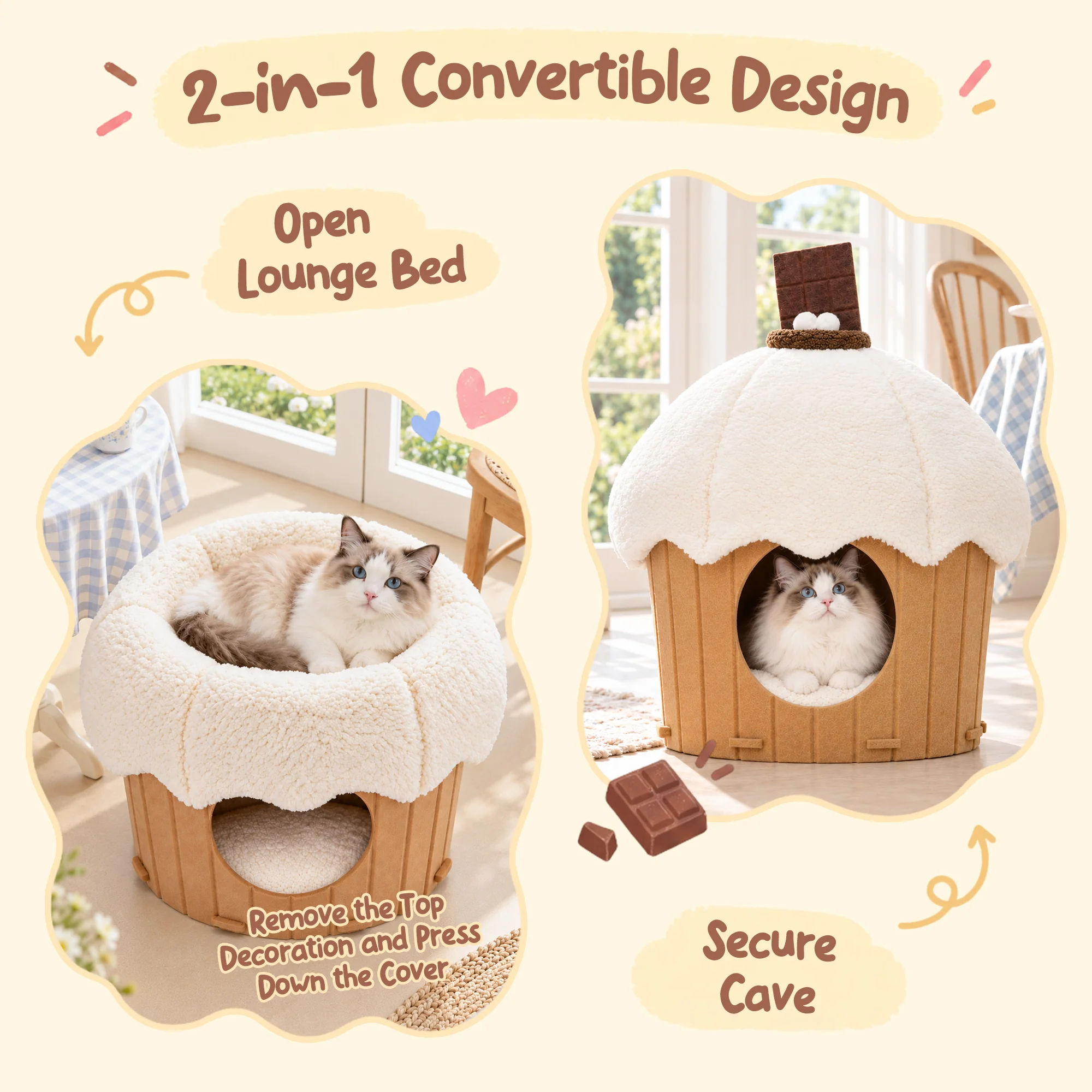 Cupcake 2-in-1 Felt Cat Condo with Removable Cushion