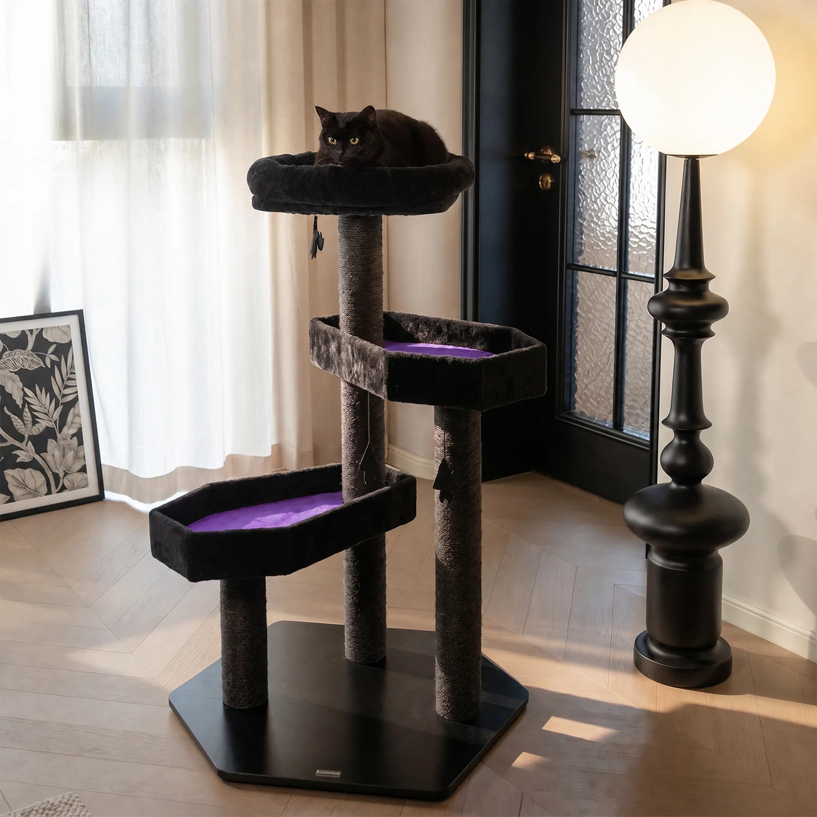 Gothic Style Cat Tree with Coffin Platforms in Red and Black