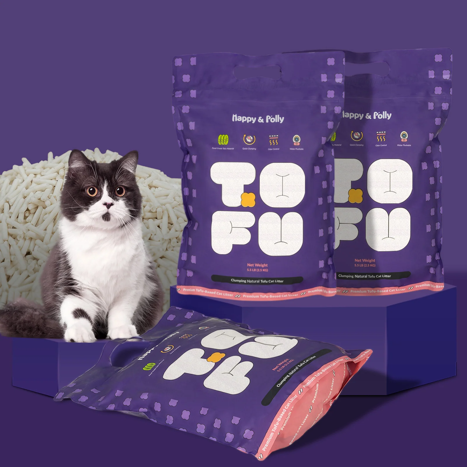 Klumpendes natürliches Tofu-Katzenstreu aus Erbsenfaser und Maisstärke