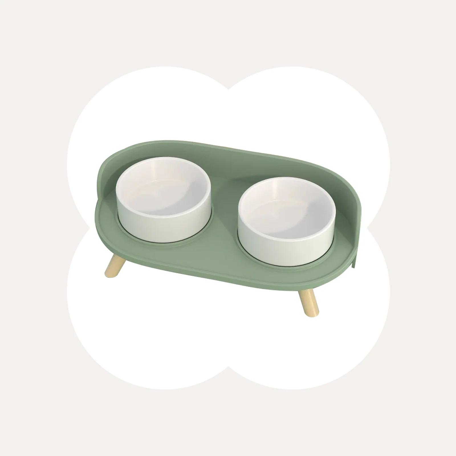 Bone China Double Cat Bowl with Non-Slip Base and Baffle