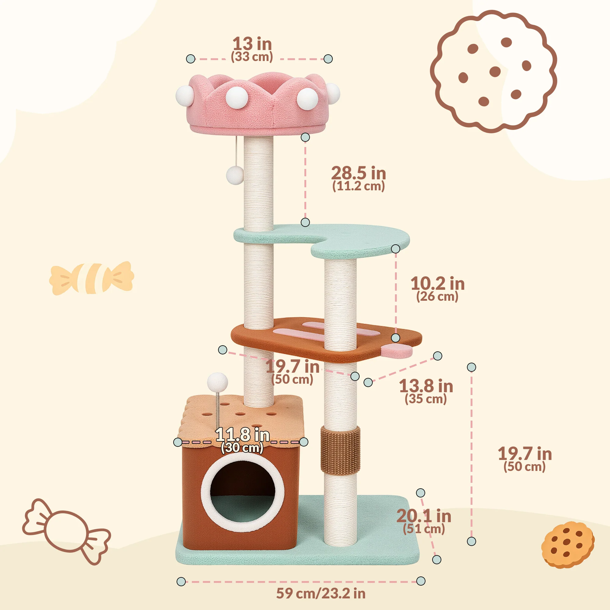 49" Vertical Ice Cream Medium-Sized Multi-Cat Tree
