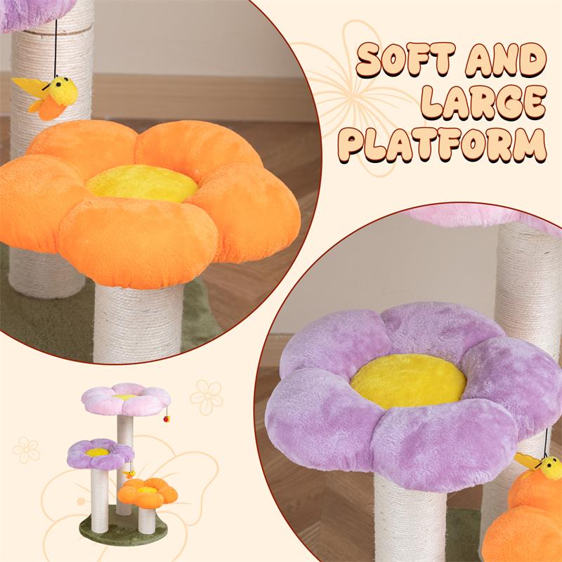 Arbre à chat trois fleurs, structure d'escalade multi-niveaux pour grands chats