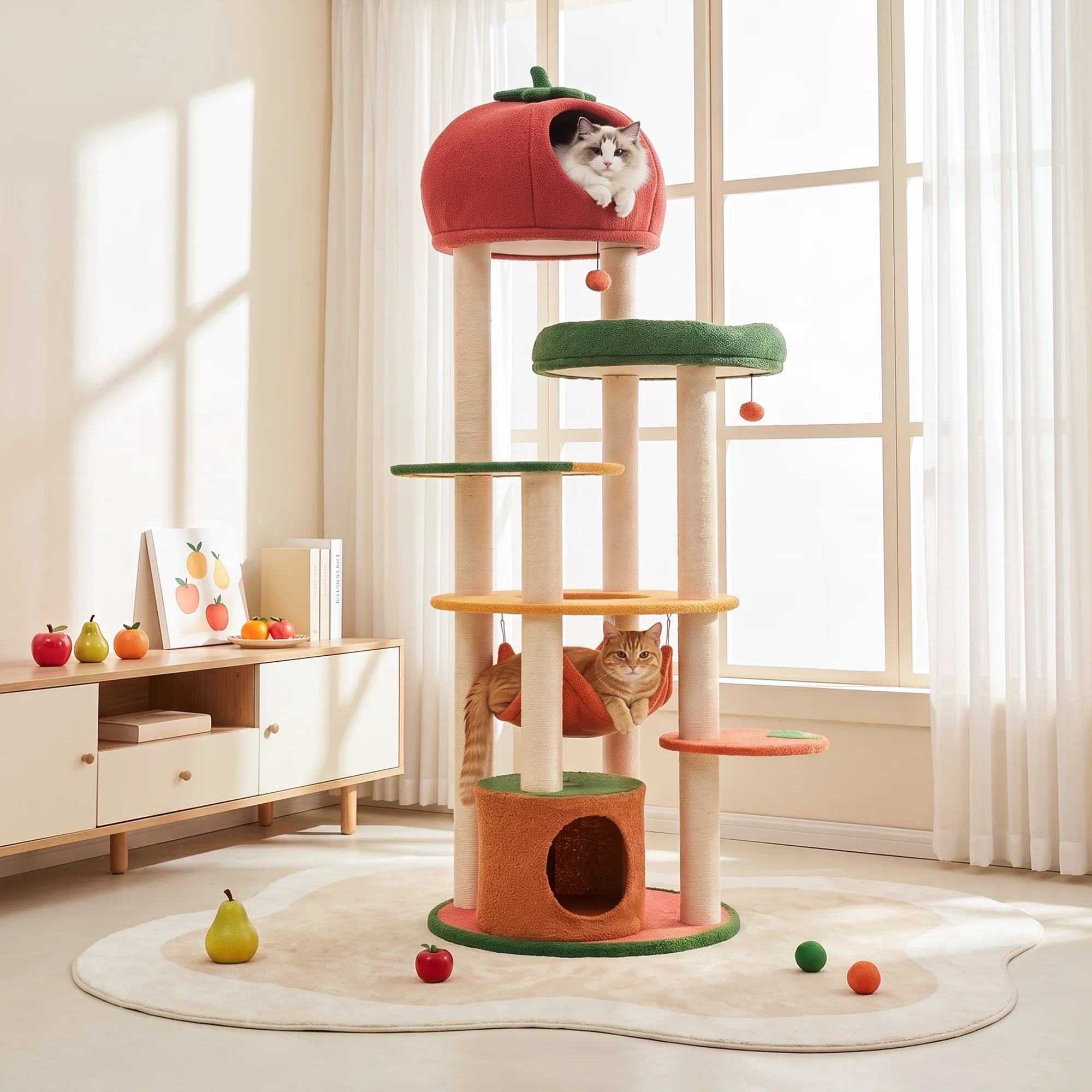 Albero per più gatti Fruit World da 71" con piattaforme a mango, fragola e arancia