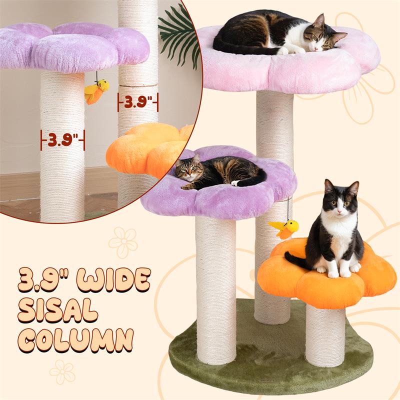 Arbre à chat trois fleurs, structure d'escalade multi-niveaux pour grands chats