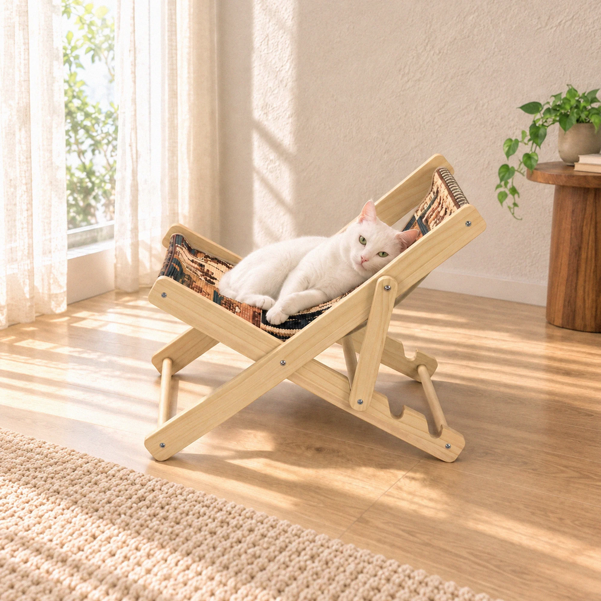 Chaise lounge pliable pour chat Happy & Polly avec tapis griffoir remplaçable