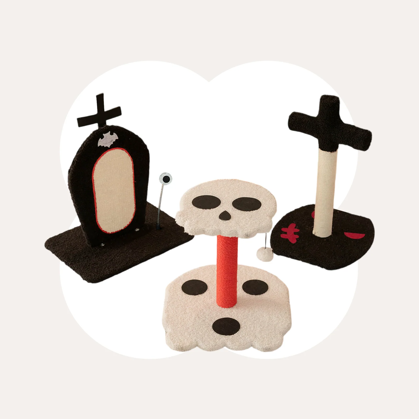 Gothic Style Cat Tree with Coffin Platforms in Red and Black