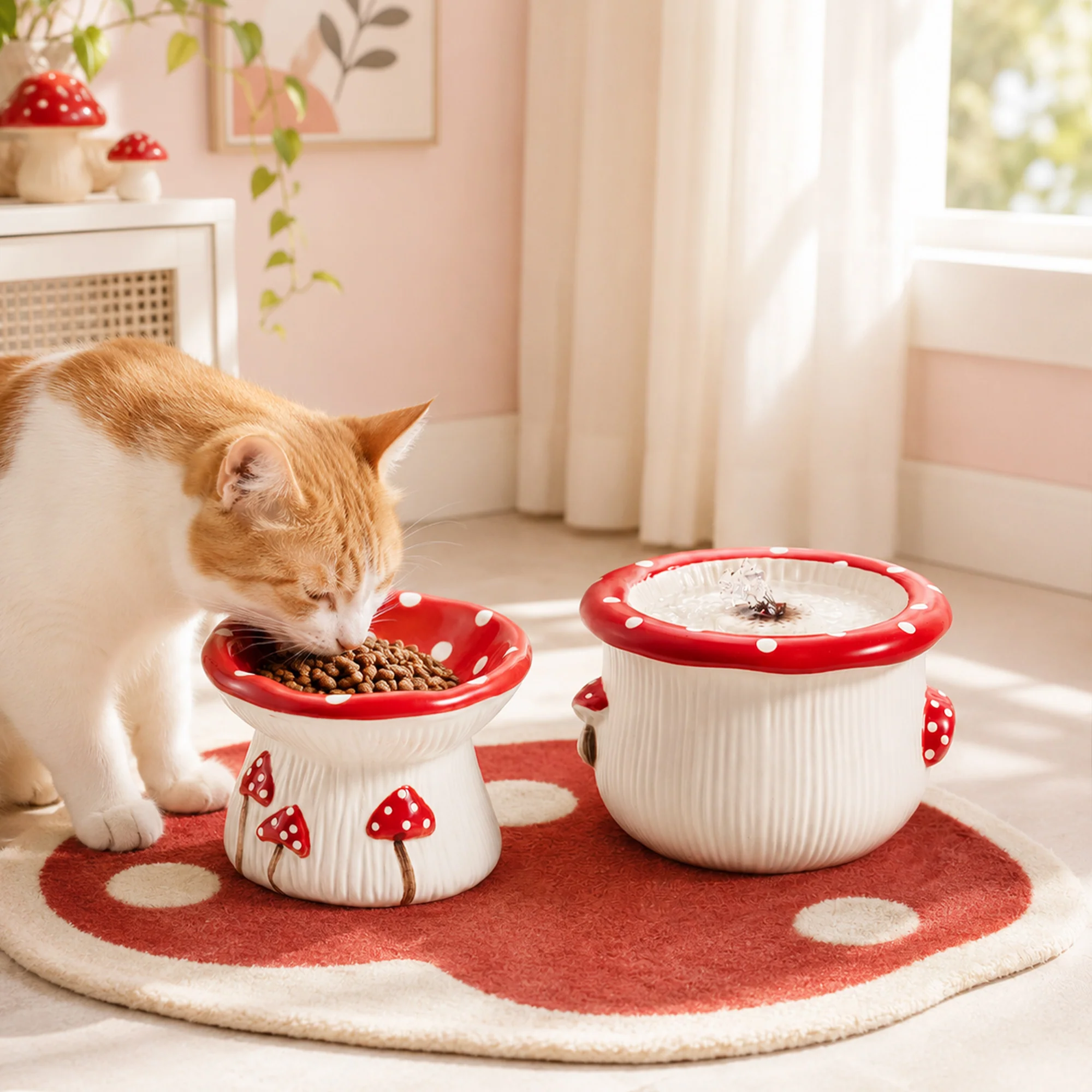 3.4oz Mushroom Picnic Ceramic Cat Bowl