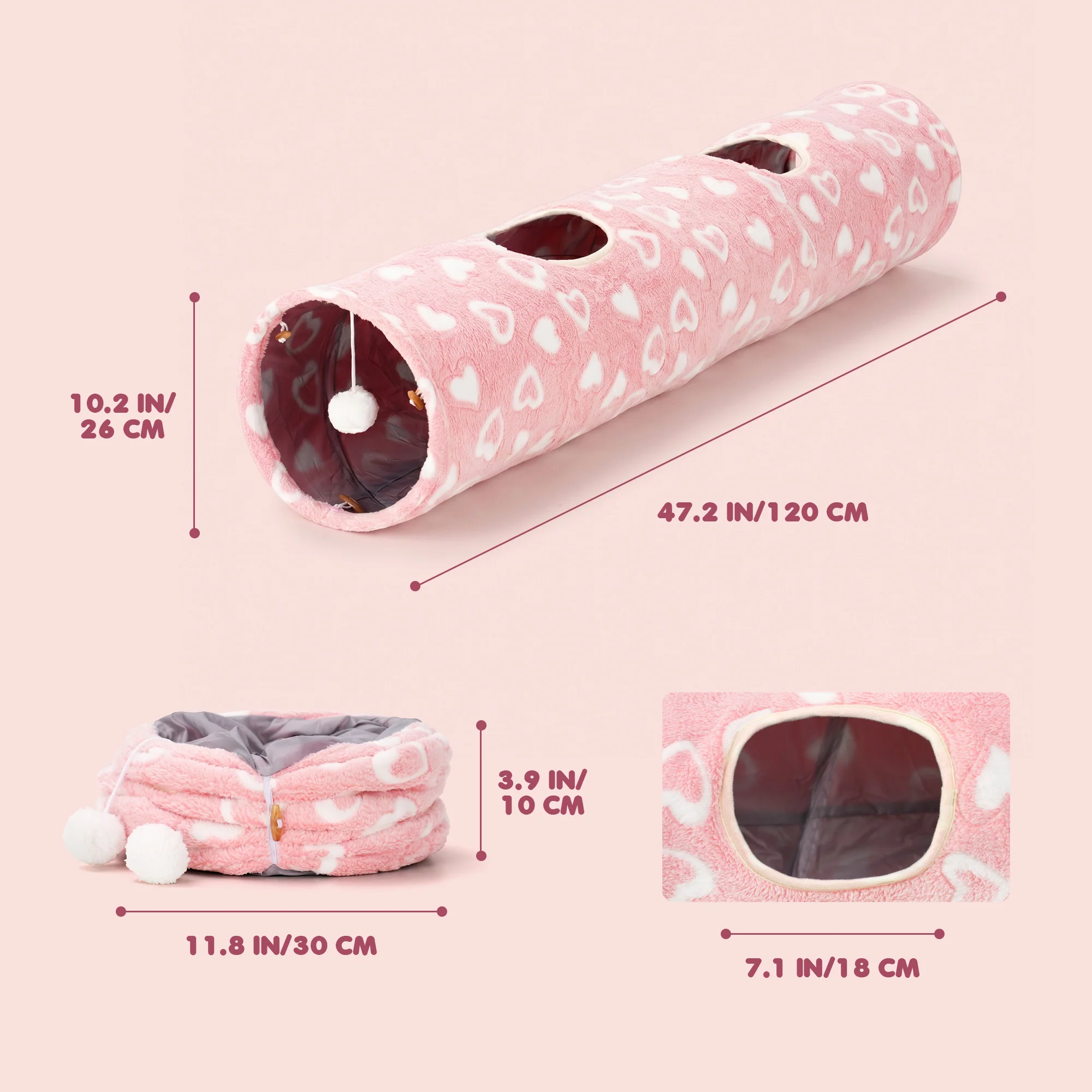 Sweetheart Snuggle Cat Tunnel Bed in Soft Pink Plush