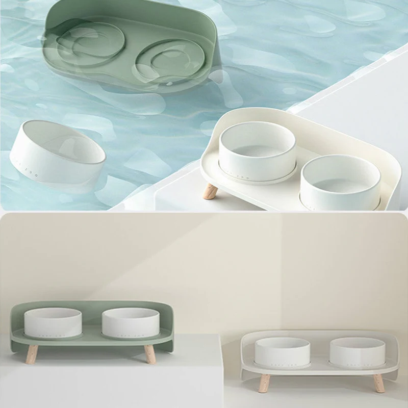 Doppelte Katzenschale aus Bone China mit rutschfestem Sockel und Trennwand