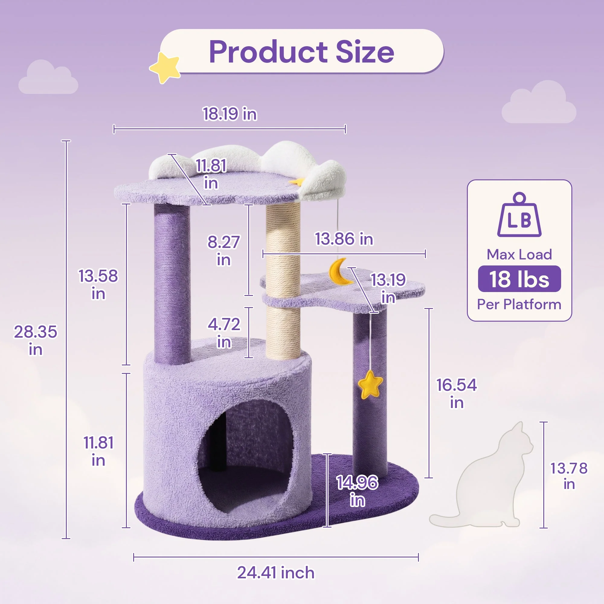 Árbol para gatos Moonlight Cottage de 28" para gatitos y gatos pequeños