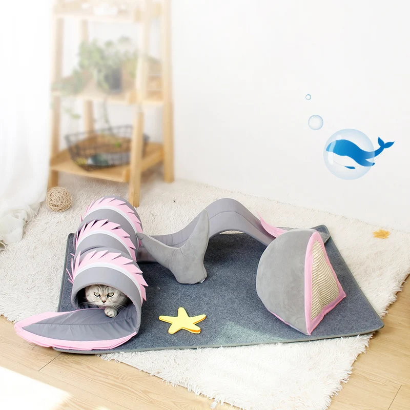 Fish Adventure Cat Sniffing Mat Tunnel for Indoor Play and Scratching