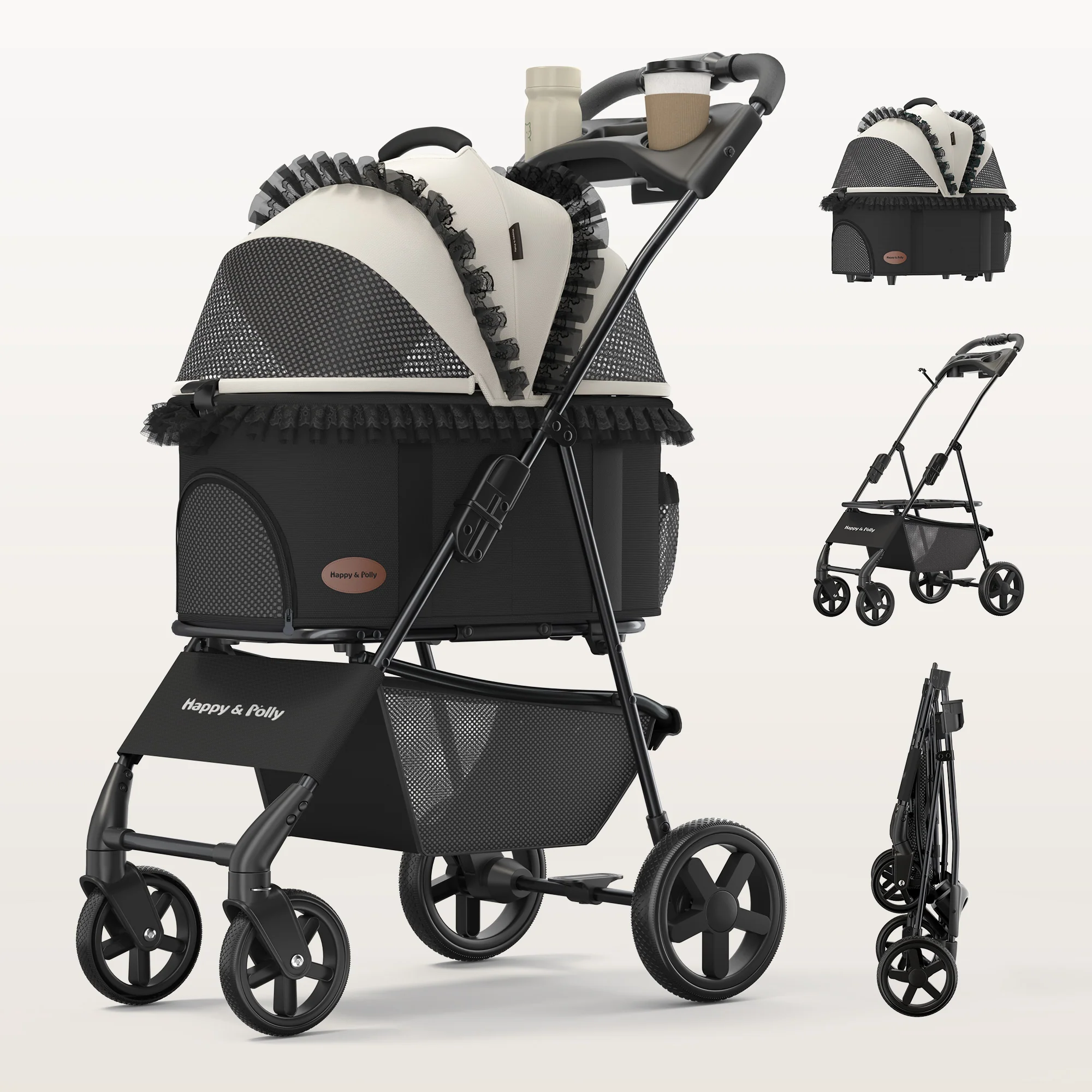 Foldable Pet Stroller with Detachable Carrier