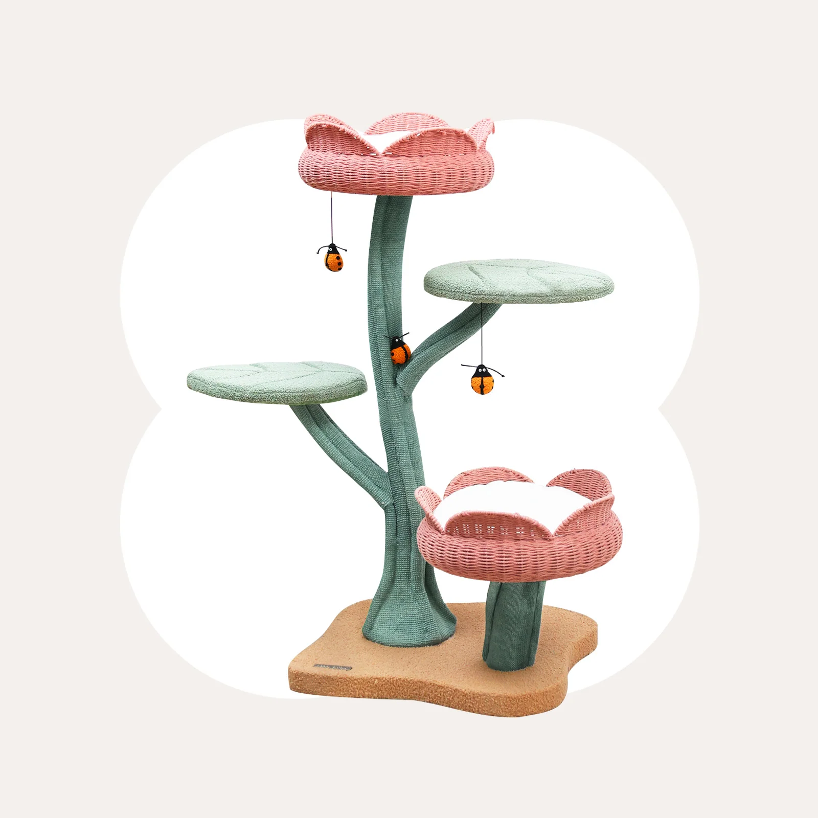 Yellow Tulip Cat Tree with Iron Support and Ladybug Toy