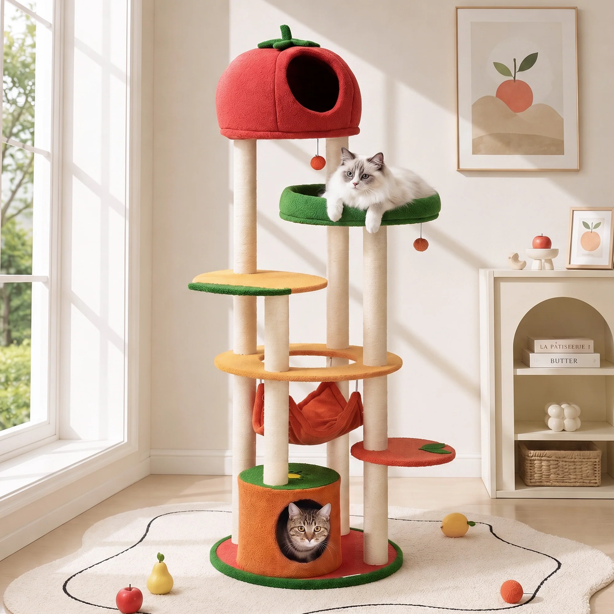 Albero per più gatti Fruit World da 71" con piattaforme a mango, fragola e arancia